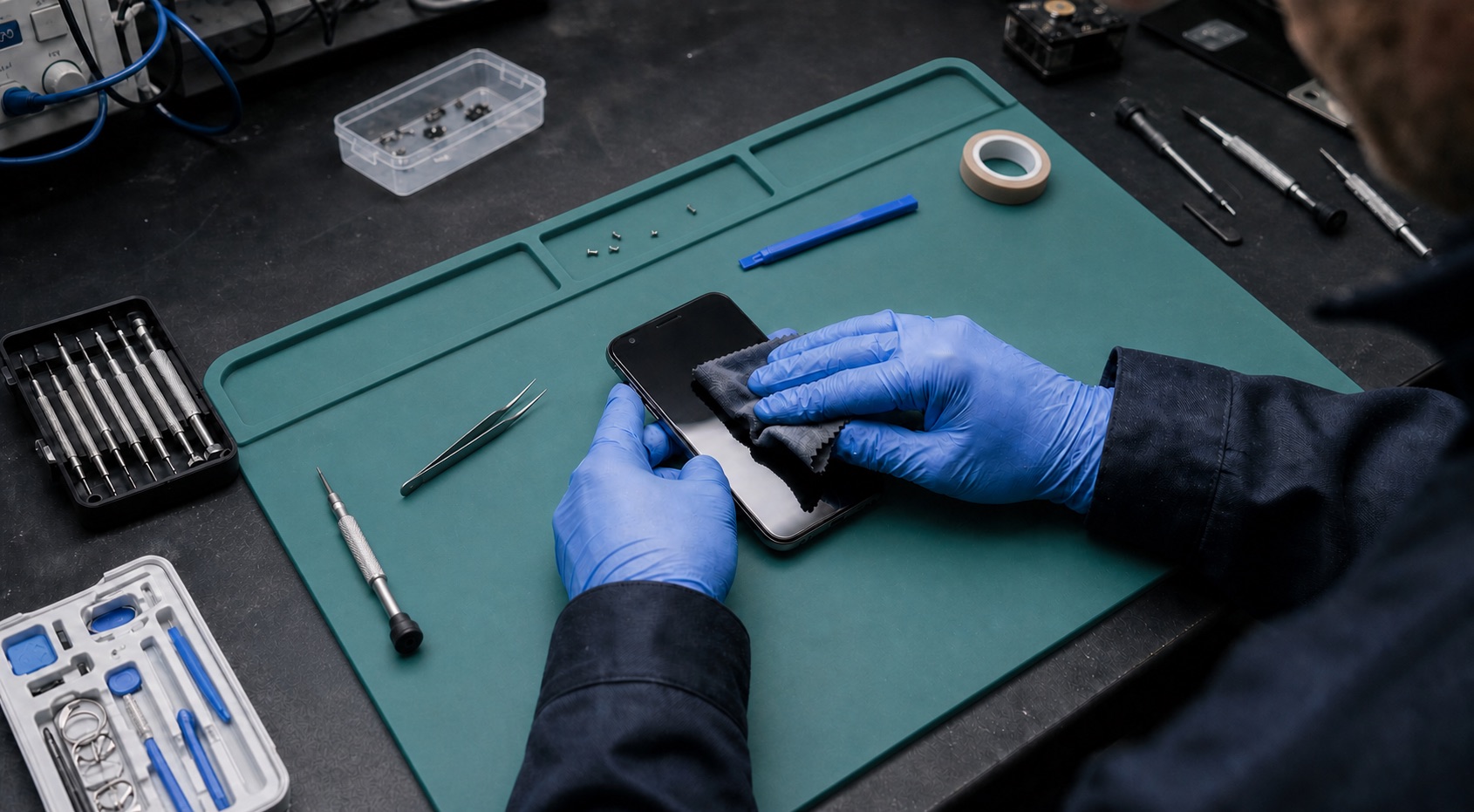 Laboratorio de Supplia — técnicos verificando y reparando dispositivos